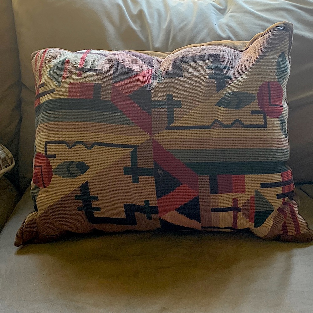 Hand made needlepoint pillow with corduroy back.